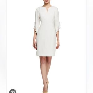 NWT Elie Tahari Natanya V-Neck Ruffle-Sleeve Sheath Dress, Fresh Pearl, Size 16